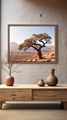 Wall Mural - Mockup frame in minimalist nomadic interior background,  