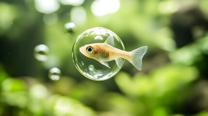 Wall Mural - Captivating Goldfish Swimming in Transparent Bubble Underwater