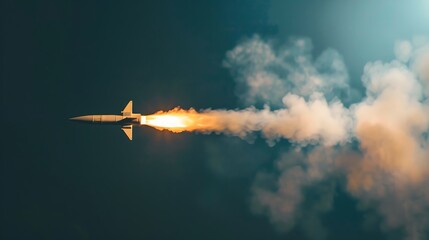 Wall Mural - A toy missile shoots into the air trailing smoke behind it