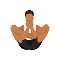 Wall Mural - Young man doing embryo in the womb pose or garbha pindasana yoga exercise. Flat vector illustration isolated on white background