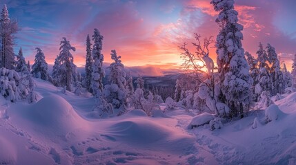 Sticker - Snowy Mountain Landscape at Sunset