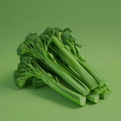 Wall Mural - Fresh green broccoli florets with stems on a green background.