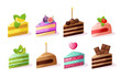 © Юлия Викленко - A set of bright festive cake pieces on a white background. Vector illustration.