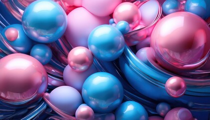 Wall Mural - Colorful abstract scene with blue and pink shiny spheres