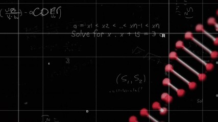 Poster - Animation of mathematical equations and DNA strand over black background