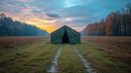 Sticker - Military Tent in a Field at Dawn