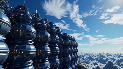 Poster - Futuristic city floating above clouds.