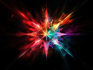 Wall Mural - Vibrant Abstract Starburst of Colorful Light Rays on a Dark Background