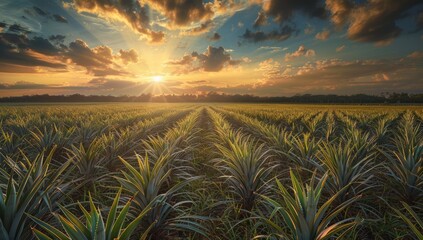 Wall Mural - Pineapple Plantation at Sunset with Dramatic Sky