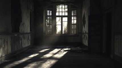 Wall Mural - A haunted house with eerie shadows and broken windows