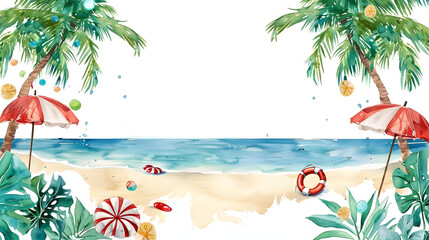 Sticker - Summer Vacation Frame white Background watercolor