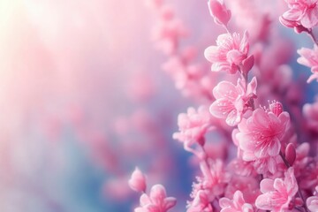 Sticker - Delicate Pink Blossoms in Soft Focus with a Sunlit Background