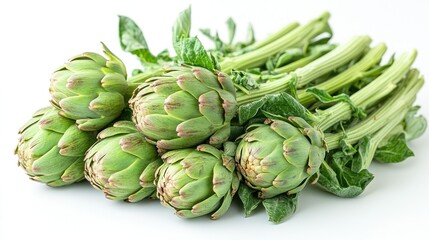 Wall Mural - Fresh Green Artichokes on White Background