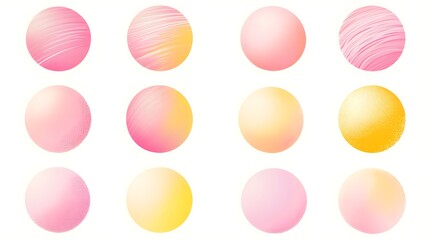 Wall Mural - Pink yellow beige pastel grainy gradient set noise texture sphere circle shape abstract isolated design elements