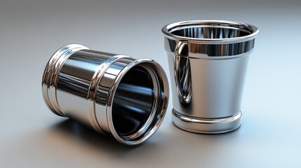 Two Silver Cups on Grey Background