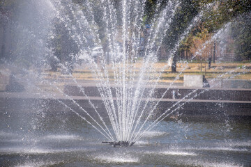 city ​​fountain in pond park nature in summer