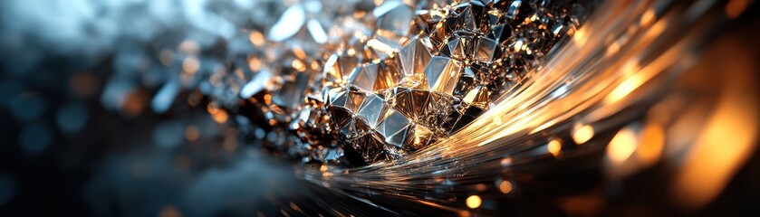 Wall Mural - Abstract Close-Up of Shimmering Crystals with Warm Light Reflections in a Curved Pattern