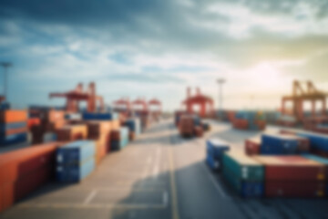 Wall Mural - Port container vehicle transportation , blurry background image