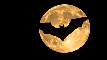 Wall Mural - a silhouette of a bat flying across the full moon