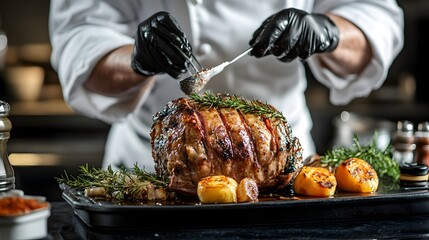 Expertly Grilled Beef Tenderloin Roast with Aromatic Herbs and Roasted Veggies