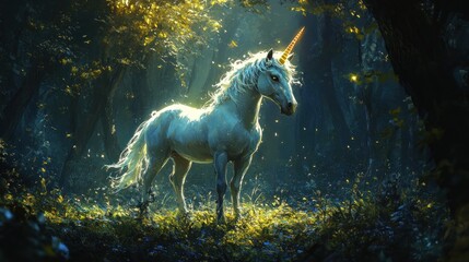 Sticker - Magical Unicorn in a Sunlit Forest