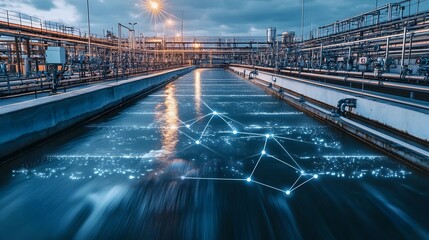 Wall Mural - photograph of a modern iot enabled water treatment plant equipped with advanced digital monitoring s