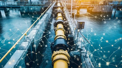 Wall Mural - advanced iot powered water pipeline system with sensor monitoring data analytics and optimization fo