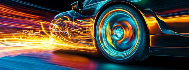 A Black Car In Motion With Swirling Light Trails