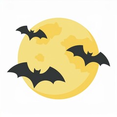 halloween moon and bats illustration isolated on white