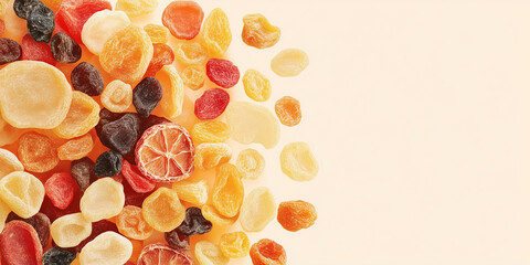 Wall Mural - Close-up of various dried fruits displayed in a random pattern