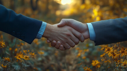 Close-Up of Two Businessmen Shaking Hands in a Professional Business Environment