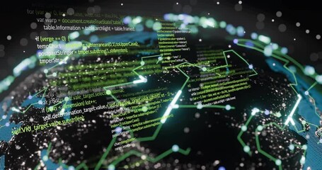 Programming code and data flow animation over digital network connections
