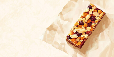 Wall Mural - Single fruit and nut bar with visible ingredients on parchment paper