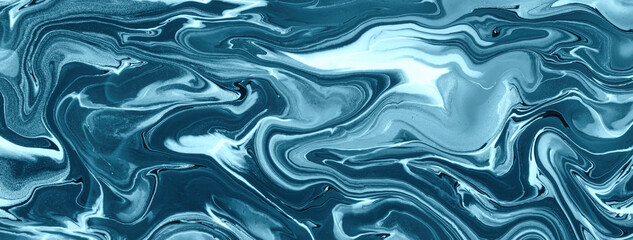 Wall Mural - abstract fluid art background navy blue and turquoise colors. liquid aquamarine marble. acrylic pain