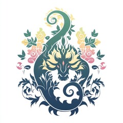 Sticker - Dragon with Floral Swirls