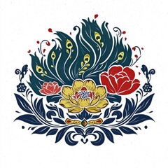 Sticker - Ornate Floral Design with Peacock Feathers and Flowers