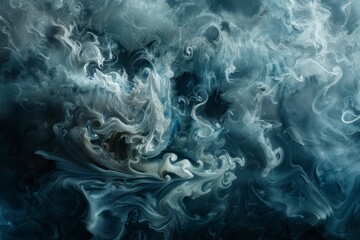 Wall Mural - Swirling tendrils of white and blue in an abstract painting, Tangles of swirling tendrils in a storm