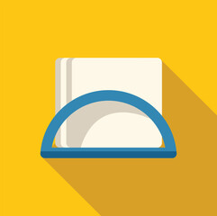 Poster - Blue paper napkin dispenser presenting blank white napkins, with a long shadow on a yellow background