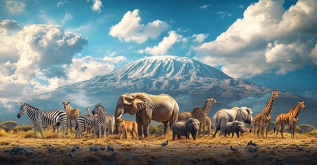 Poster - African Wildlife Panorama: Majestic Animals in the Savanna