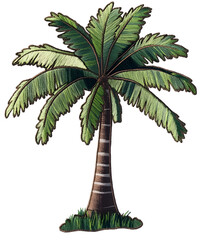 Wall Mural - Detailed green palm tree embroidery patch isolated on transparent background.