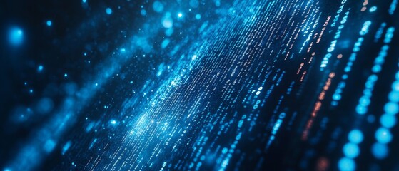 Blue digital binary data on computer screen background
