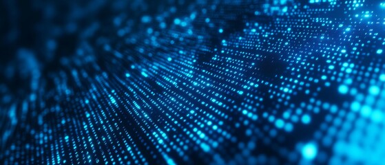 Blue digital binary data on computer screen background