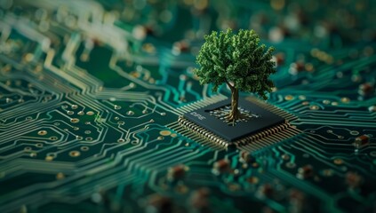 Wall Mural - A Green Tree Growing From a Circuit Board