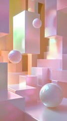 Wall Mural - Abstract Geometric Shapes in Pastel Pink.