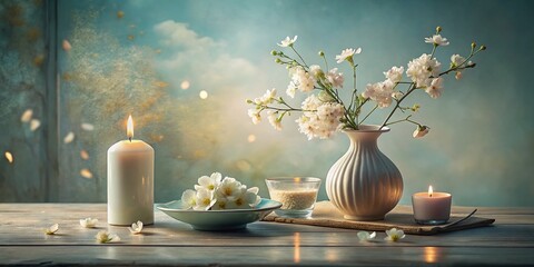 Serene peaceful still life soft colors muted tones gentle light quiet contemplative atmosphere simple elegant beauty