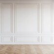 © Natalia - Elegant empty room with classic white wall paneling, sophisticated molding, wooden parquet floor, minimalistic interior concept