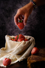 Wall Mural - red ripe strawberries on a dark background