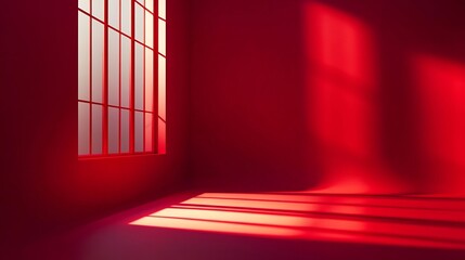 Poster - Abstract red studio background for product presentation Backdrop with shadows of window for display product : Generative AI