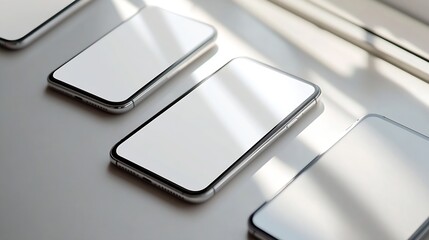 Poster - flat rays collection of smartphone mockup blank screen isolated with clipping path on white background : Generative AI