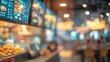 © Generative AI - Abstract blurred of fast food cashier interior in a famous food court chain inside the mall with bokeh light for backgrounds : Generative AI